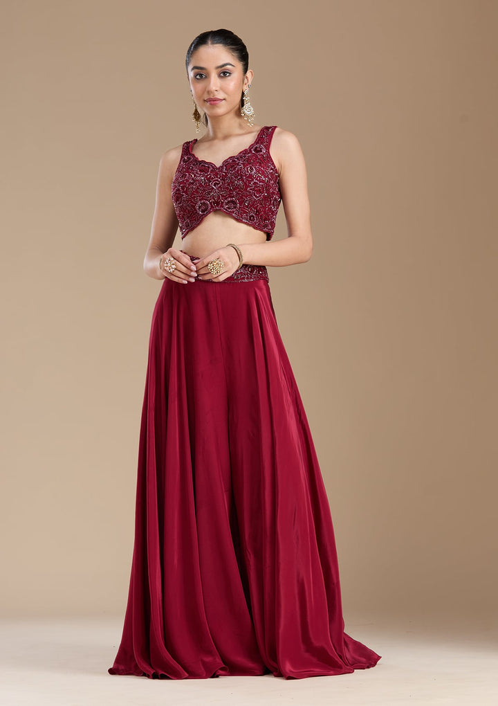 Maroon Cutdana Soft Raw Silk Readymade Salwar Suit-koskii