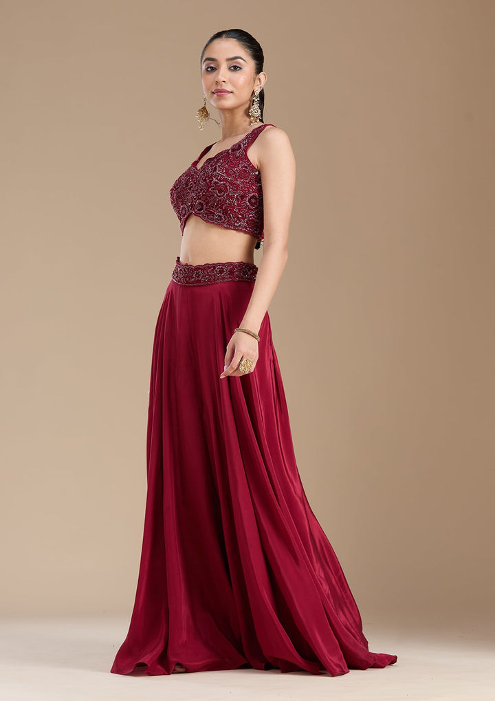 Maroon Cutdana Soft Raw Silk Readymade Salwar Suit-koskii