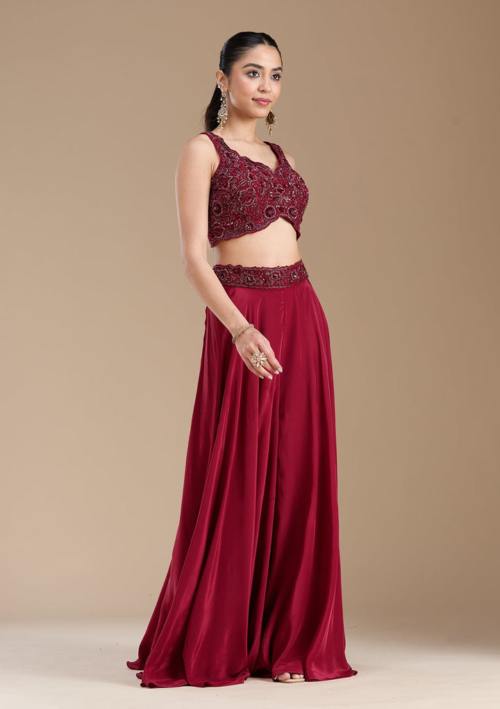 Maroon Cutdana Soft Raw Silk Readymade Salwar Suit-koskii