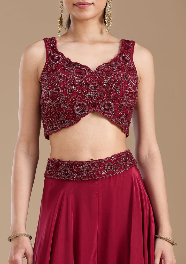 Maroon Cutdana Soft Raw Silk Readymade Salwar Suit-koskii