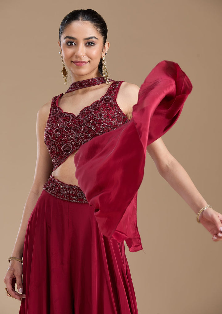 Maroon Cutdana Soft Raw Silk Readymade Salwar Suit-koskii