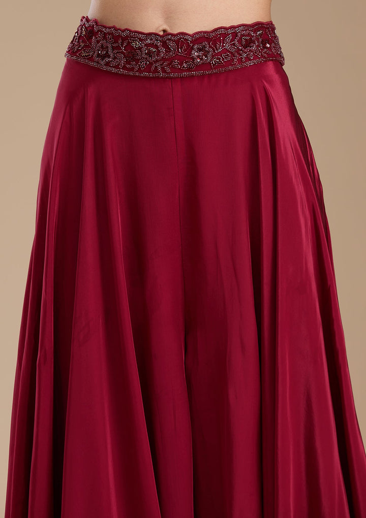 Maroon Cutdana Soft Raw Silk Readymade Salwar Suit-koskii