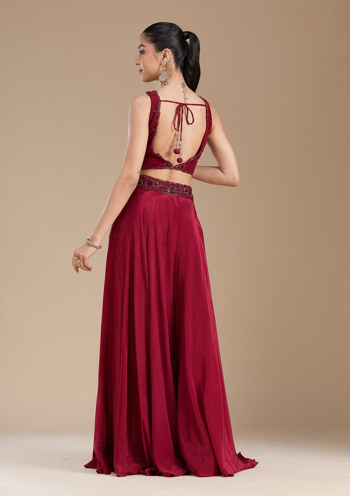 Maroon Cutdana Soft Raw Silk Readymade Salwar Suit-koskii