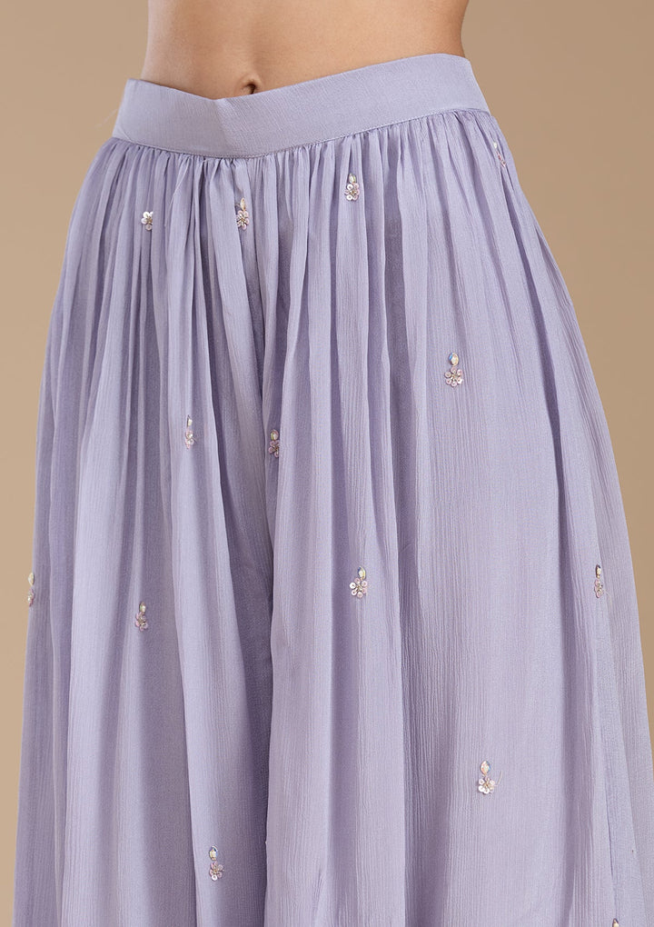 Light Lavender Mirrorwork Tissue Readymade Salwar Suit-koskii