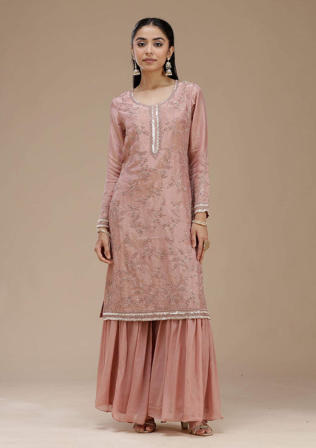 Peach Cutdana Tissue Readymade Salwar Suit_koskii