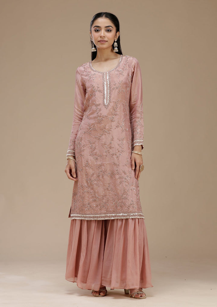 Peach Cutdana Tissue Readymade Salwar Suit_koskii