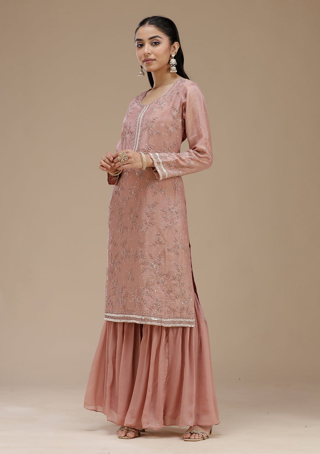 Peach Cutdana Tissue Readymade Salwar Suit_koskii