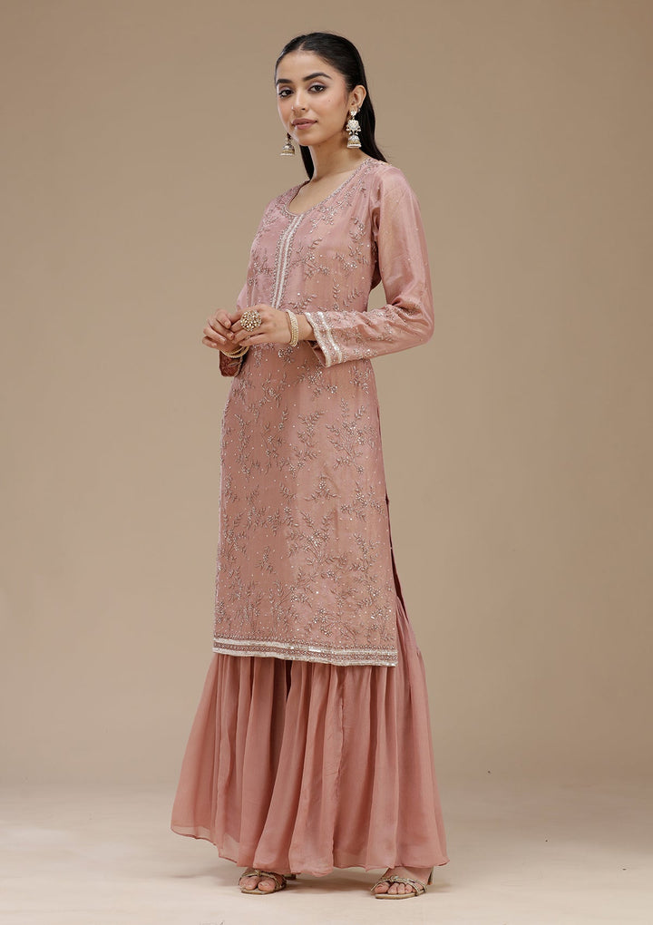 Peach Cutdana Tissue Readymade Salwar Suit_koskii