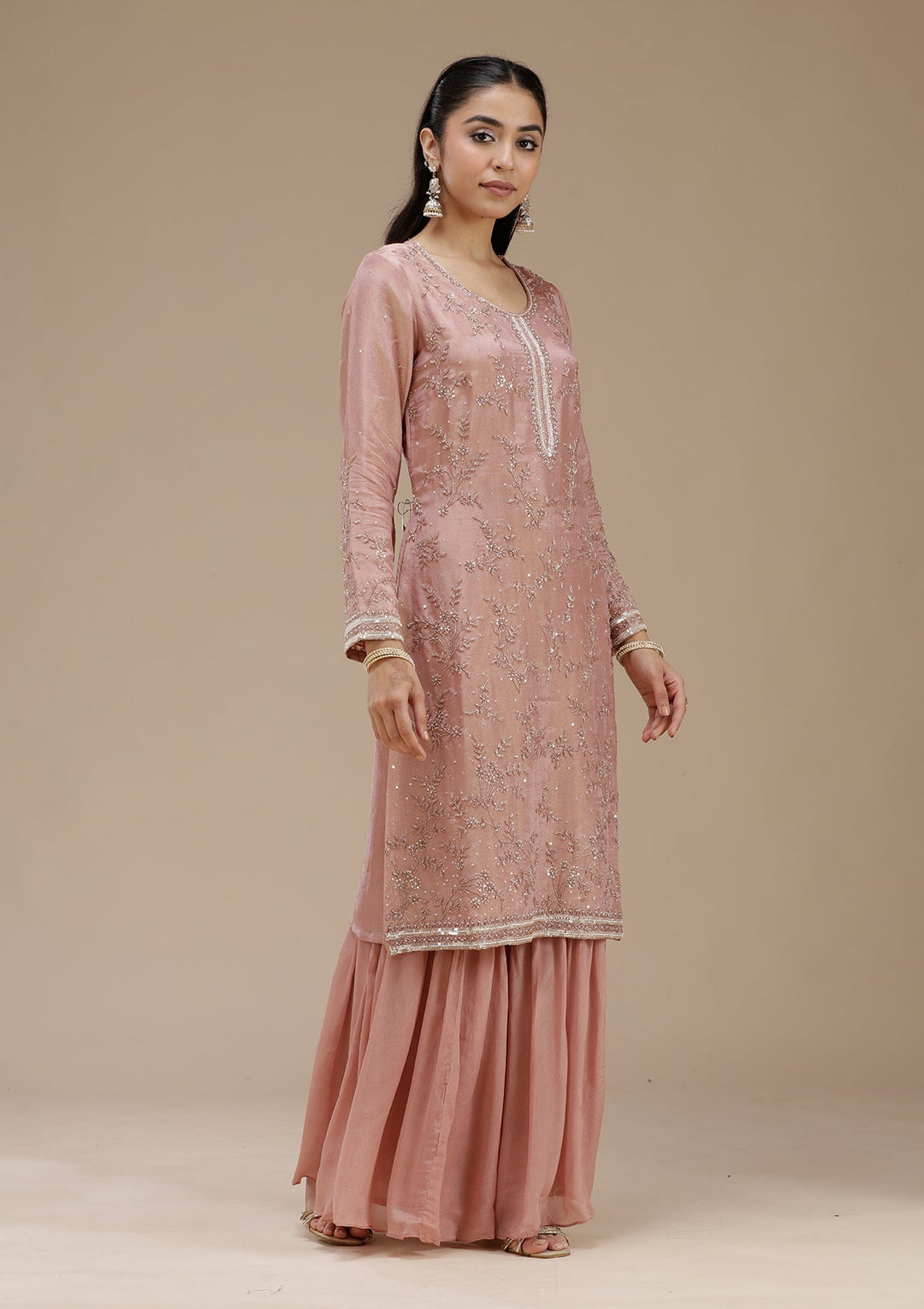 Peach Cutdana Tissue Readymade Salwar Suit_koskii