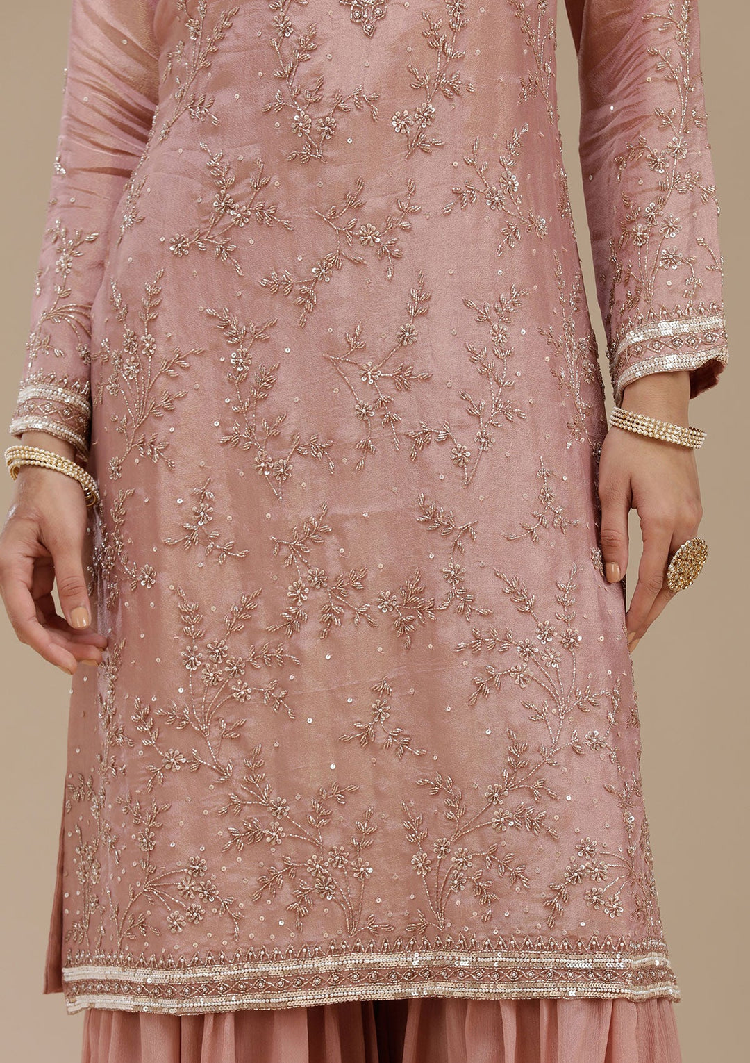 Peach Cutdana Tissue Readymade Salwar Suit_koskii