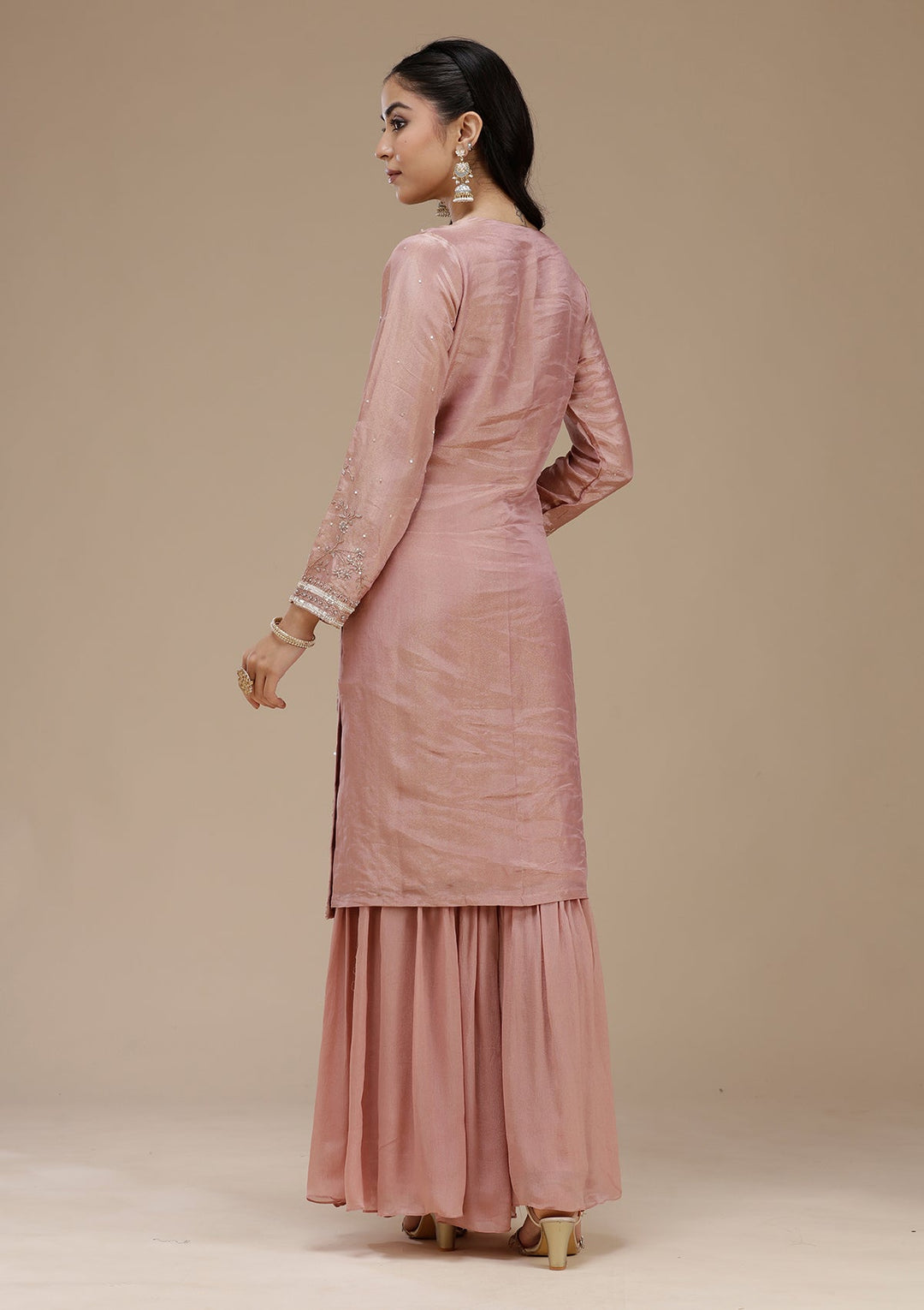 Peach Cutdana Tissue Readymade Salwar Suit_koskii