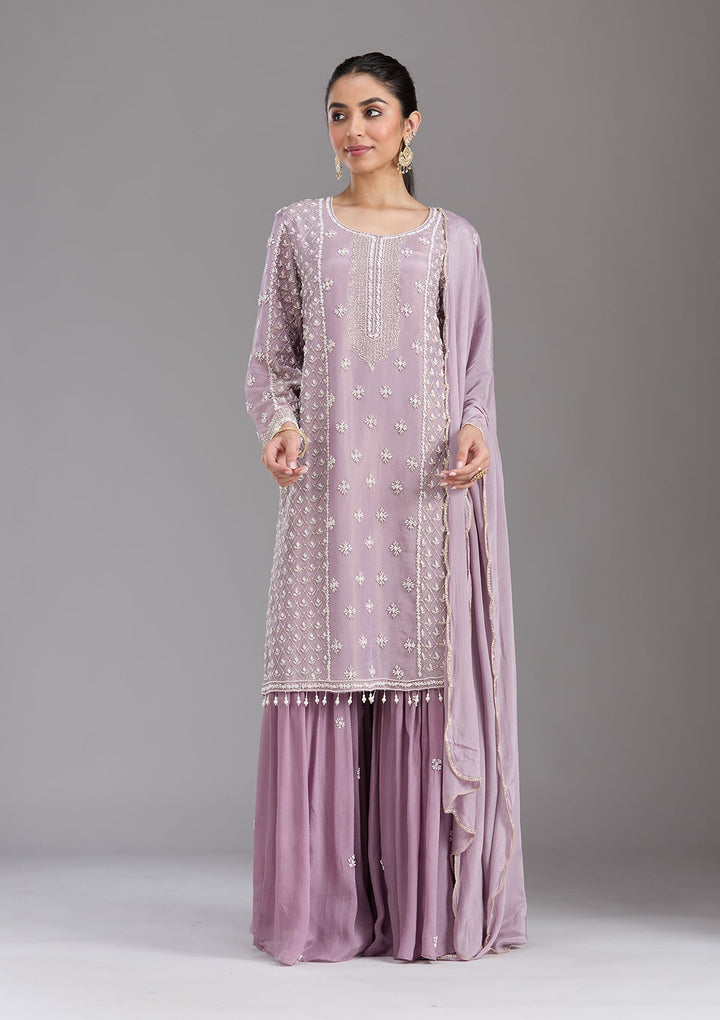 Mauve Cutdana Tissue Readymade Salwar Suit