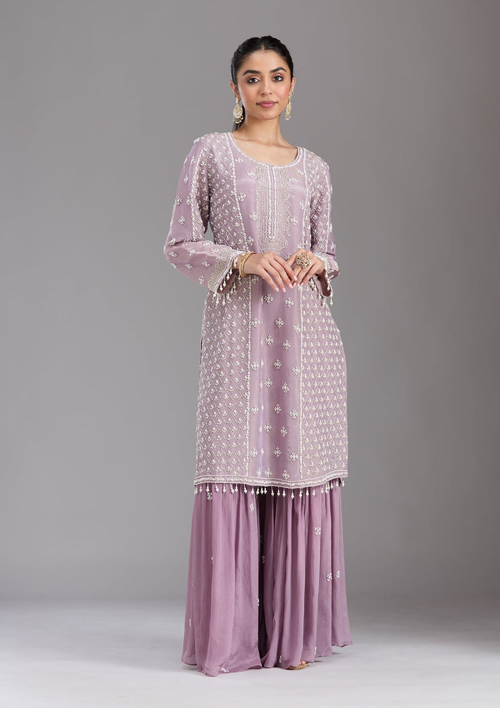 Mauve Cutdana Tissue Readymade Salwar Suit