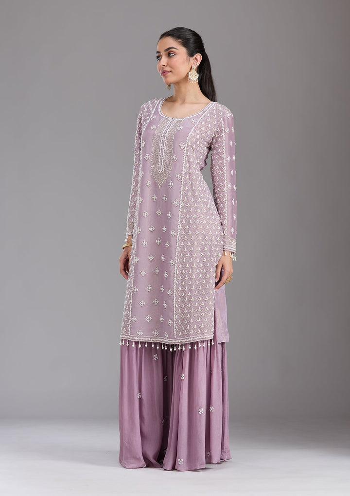 Mauve Cutdana Tissue Readymade Salwar Suit