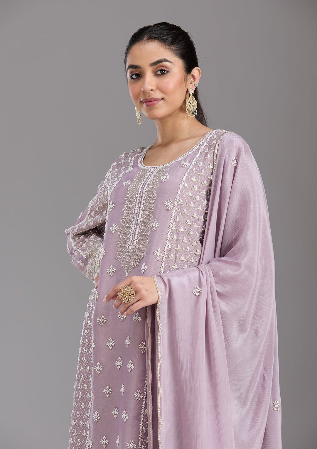 Mauve Cutdana Tissue Readymade Salwar Suit