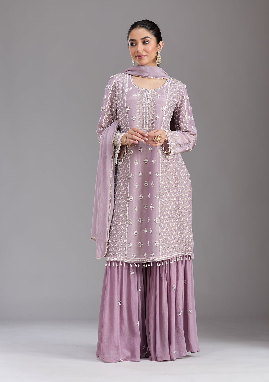 Mauve Cutdana Tissue Readymade Salwar Suit