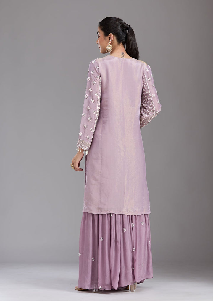 Mauve Cutdana Tissue Readymade Salwar Suit