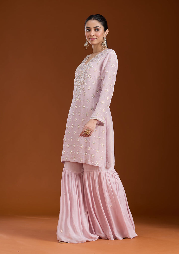 Baby Pink Cutdana Tissue Readymade Salwar Suit