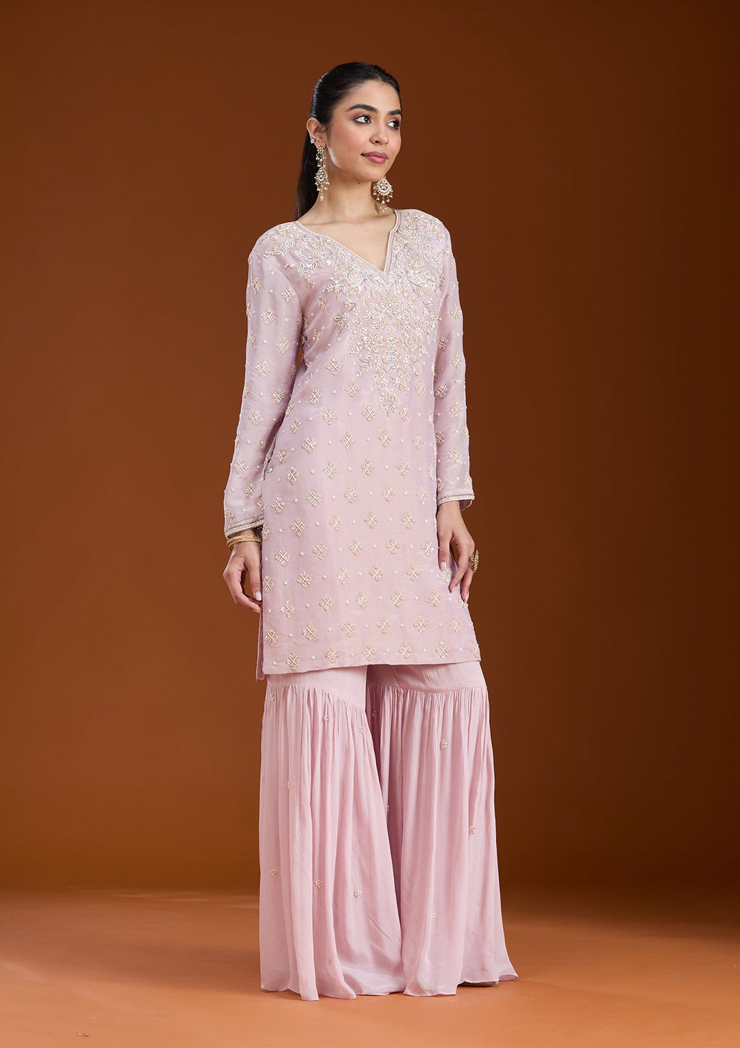 Baby Pink Cutdana Tissue Readymade Salwar Suit-koskii