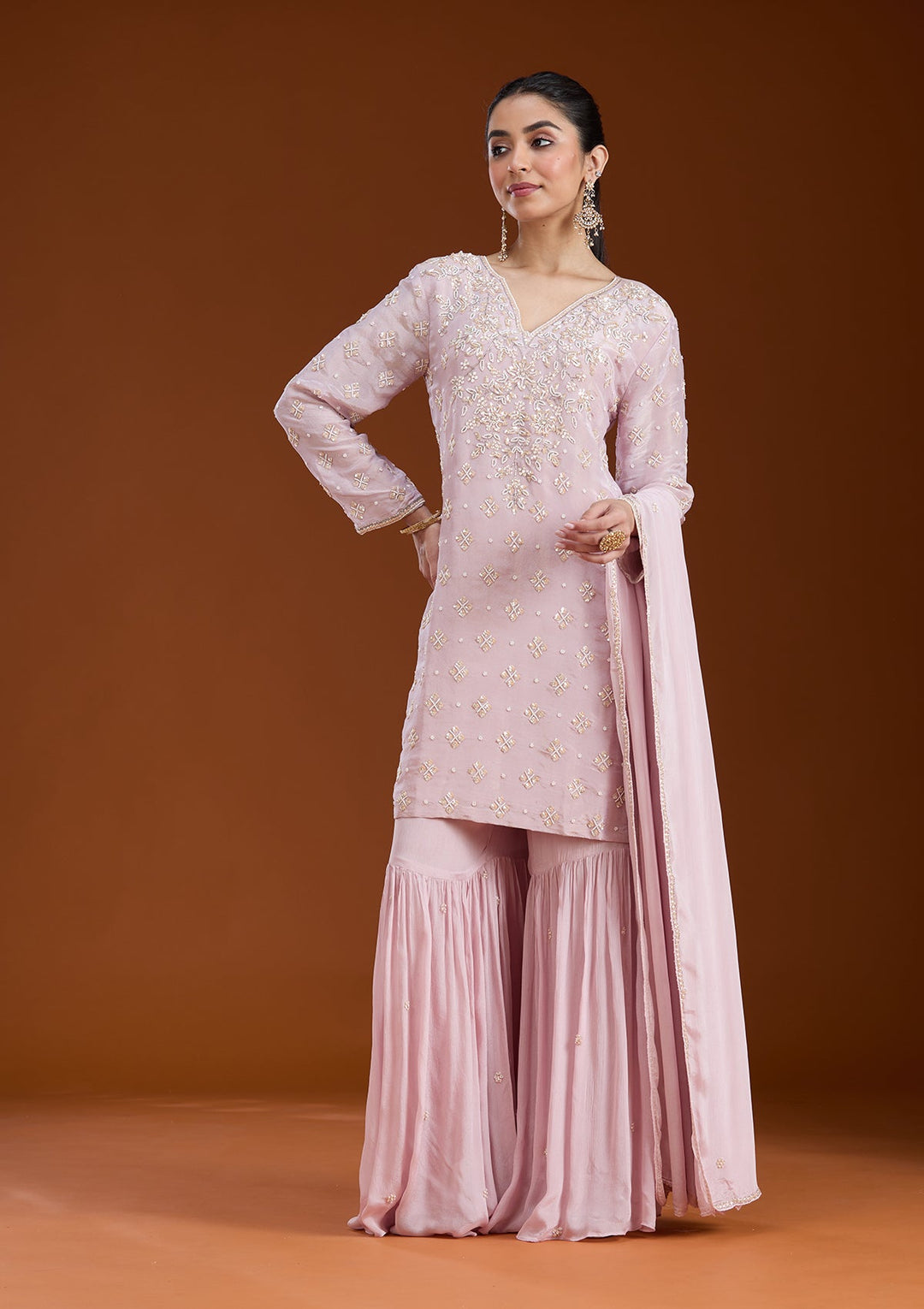 Baby Pink Cutdana Tissue Readymade Salwar Suit