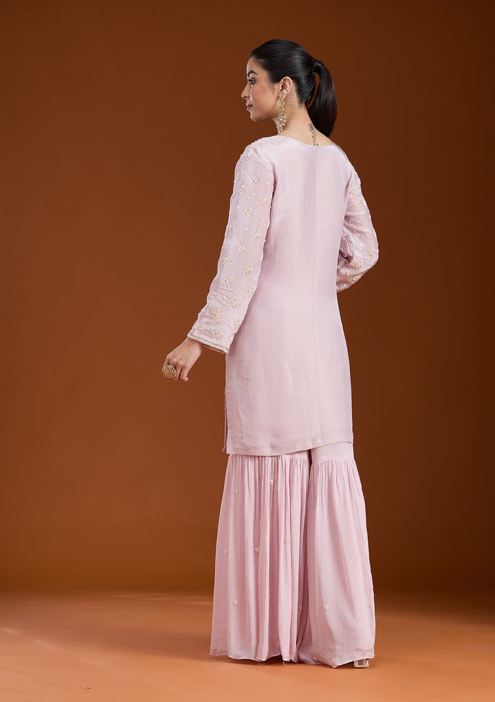 Baby Pink Cutdana Tissue Readymade Salwar Suit-koskii