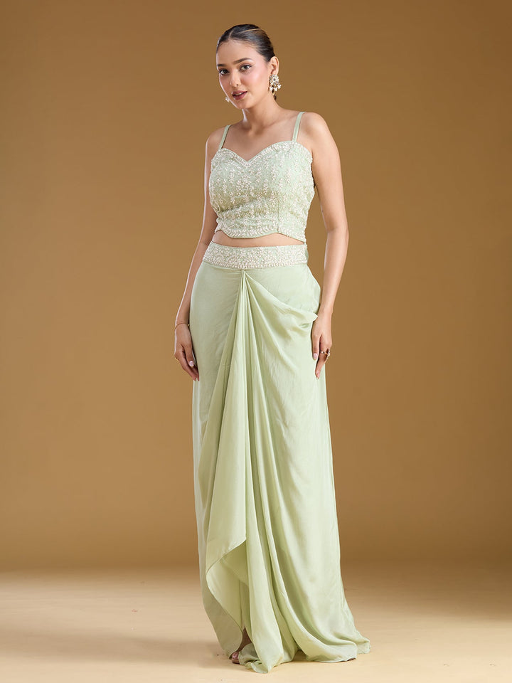 Pista Green Cutdana Tissue Readymade Salwar Suit