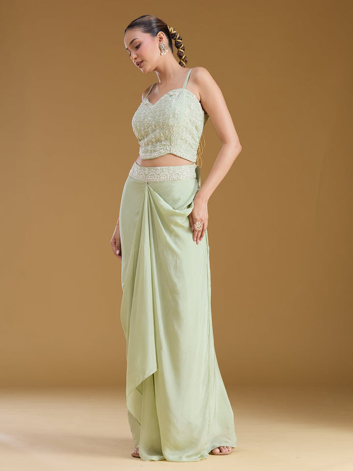 Pista Green Cutdana Tissue Readymade Salwar Suit