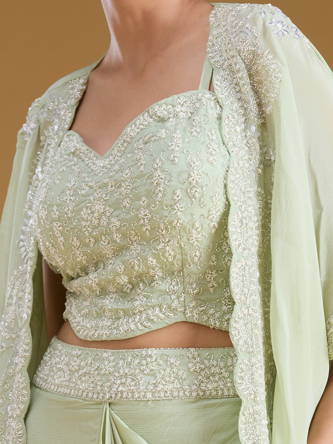 Pista Green Cutdana Tissue Readymade Salwar Suit