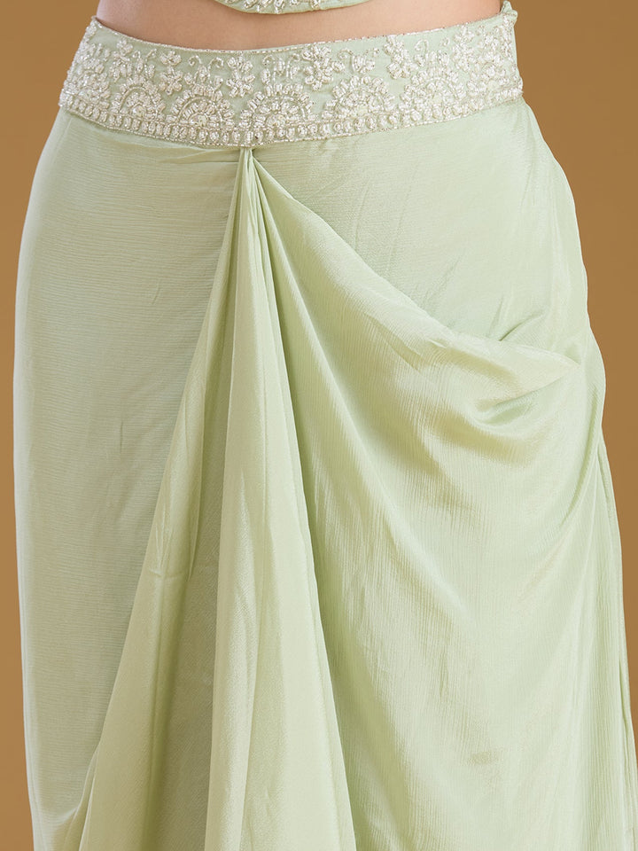 Pista Green Cutdana Tissue Readymade Salwar Suit