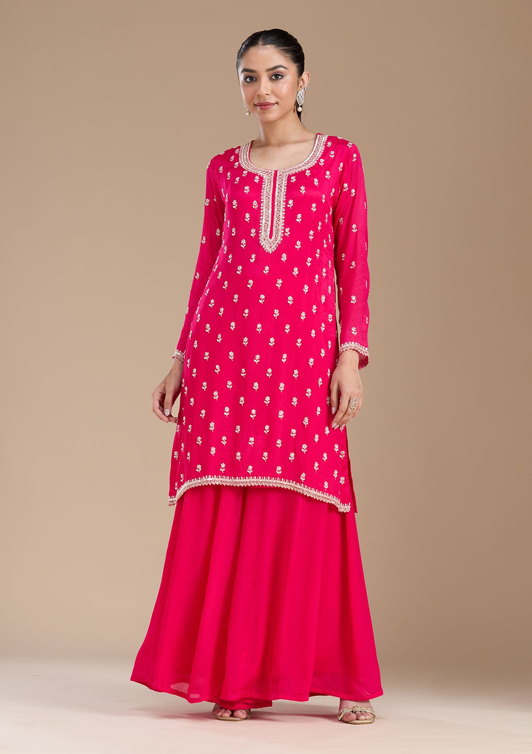 Magenta Pink Sequins Soft Raw Silk Readymade Salwar Suit-koskii