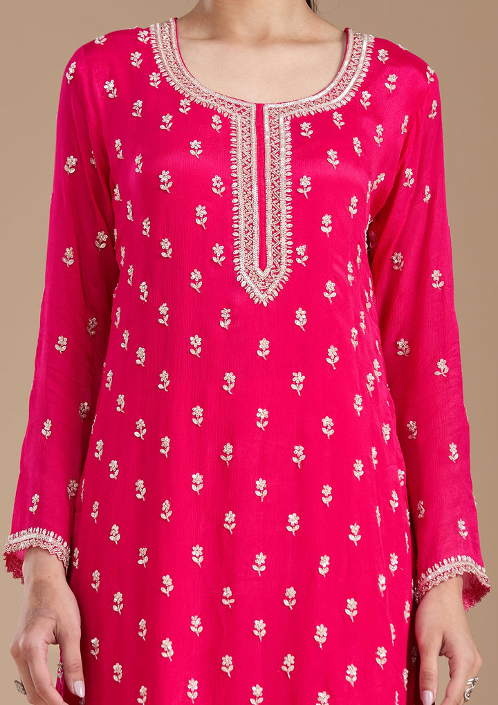Magenta Pink Sequins Soft Raw Silk Readymade Salwar Suit-koskii