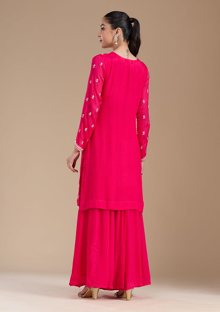 Magenta Pink Sequins Soft Raw Silk Readymade Salwar Suit-koskii