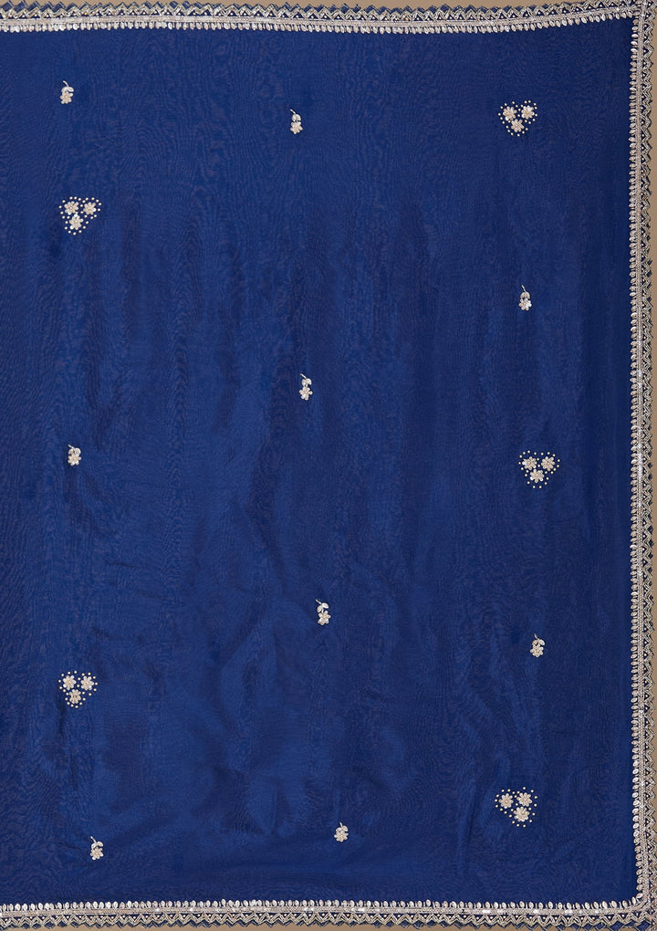 Navy Blue Sequins Soft Raw Silk Readymade Salwar Suit-koskii