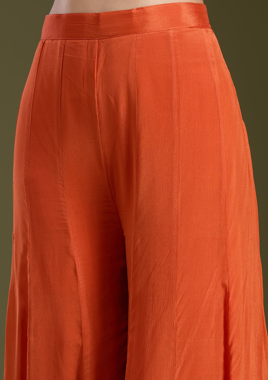 Orange Sequins Soft Raw Silk Readymade Salwar Suit