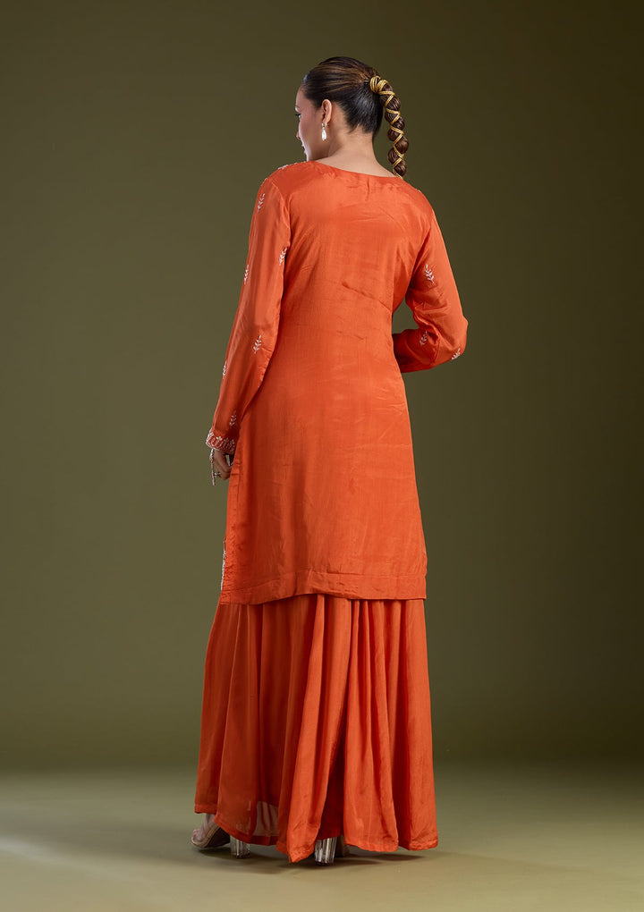 Orange Sequins Soft Raw Silk Readymade Salwar Suit