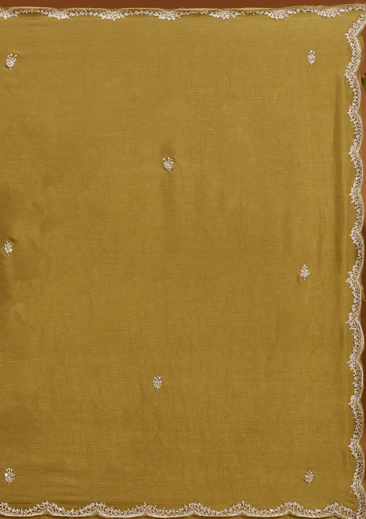 Mehandi Green Sequins Soft Raw Silk Readymade Salwar Suit