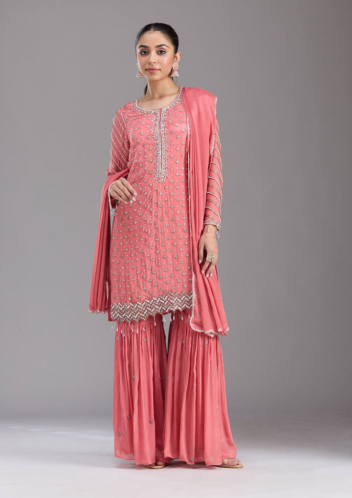 Orange Cutdana Tissue Readymade Salwar Suit-koskii