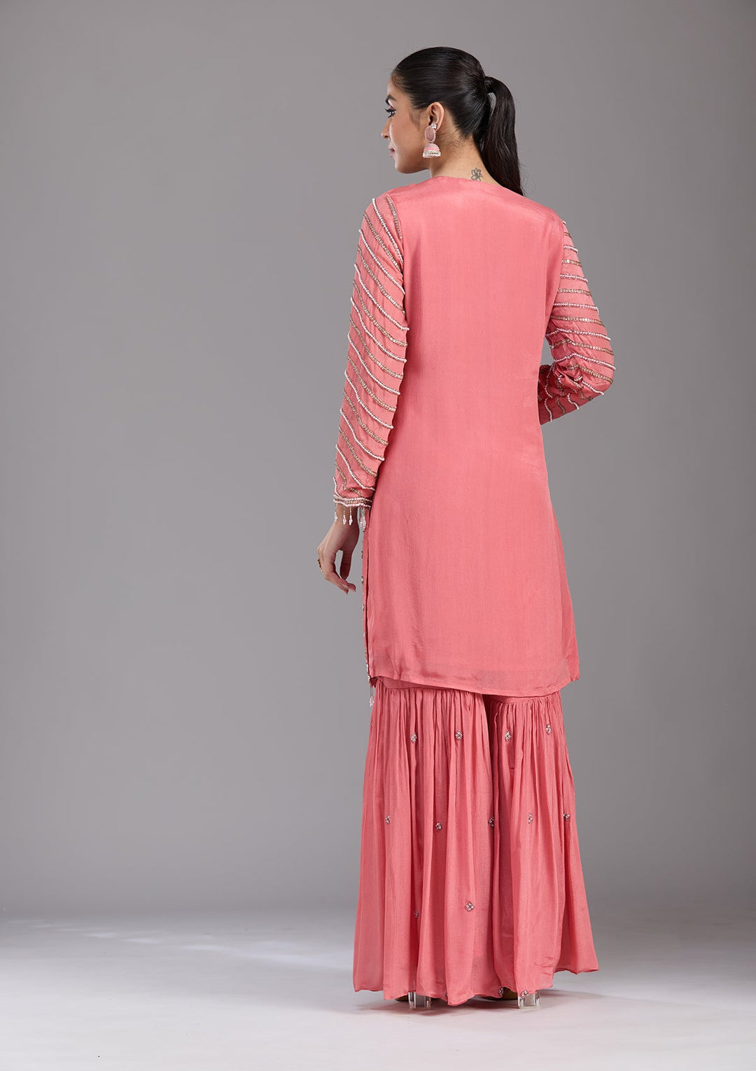 Orange Cutdana Tissue Readymade Salwar Suit-koskii