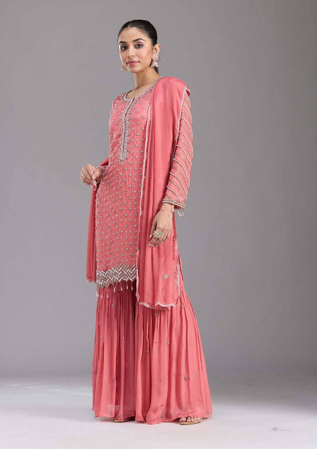 Orange Cutdana Tissue Readymade Salwar Suit-koskii