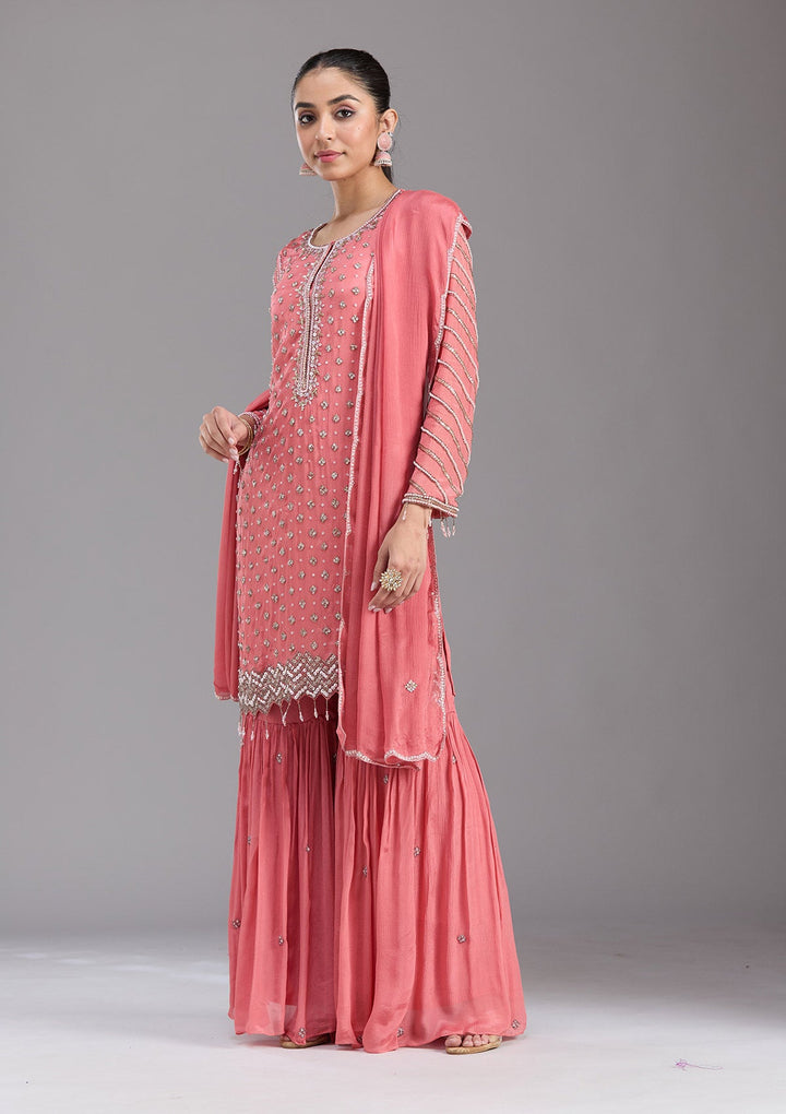 Orange Cutdana Tissue Readymade Salwar Suit-koskii