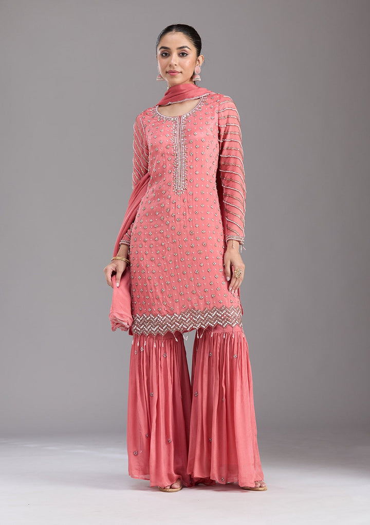 Orange Cutdana Tissue Readymade Salwar Suit-koskii