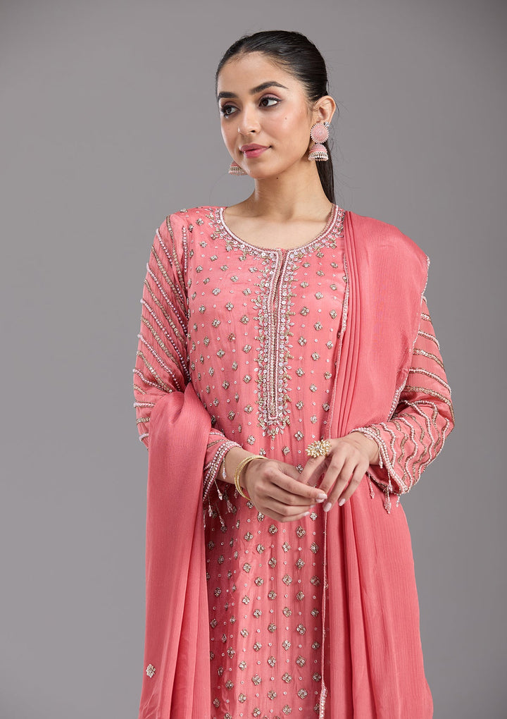 Orange Cutdana Tissue Readymade Salwar Suit-koskii