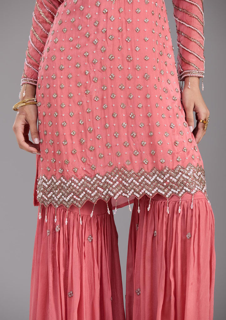 Orange Cutdana Tissue Readymade Salwar Suit