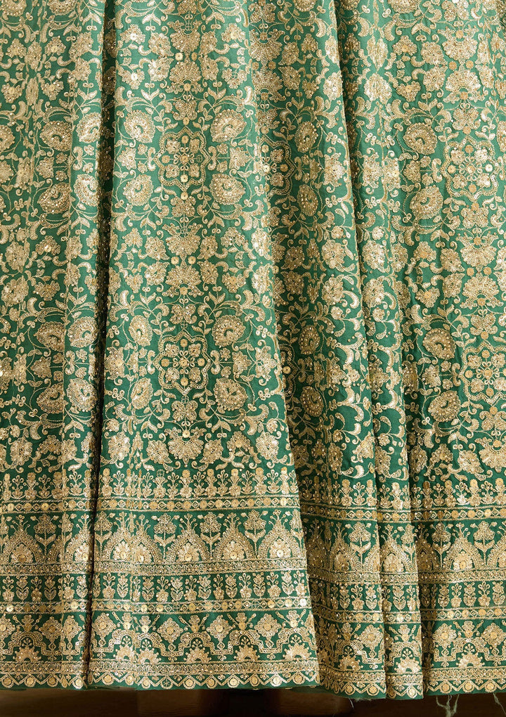 Sea Green Zariwork (Gold) Crepe Readymade Salwar Suit