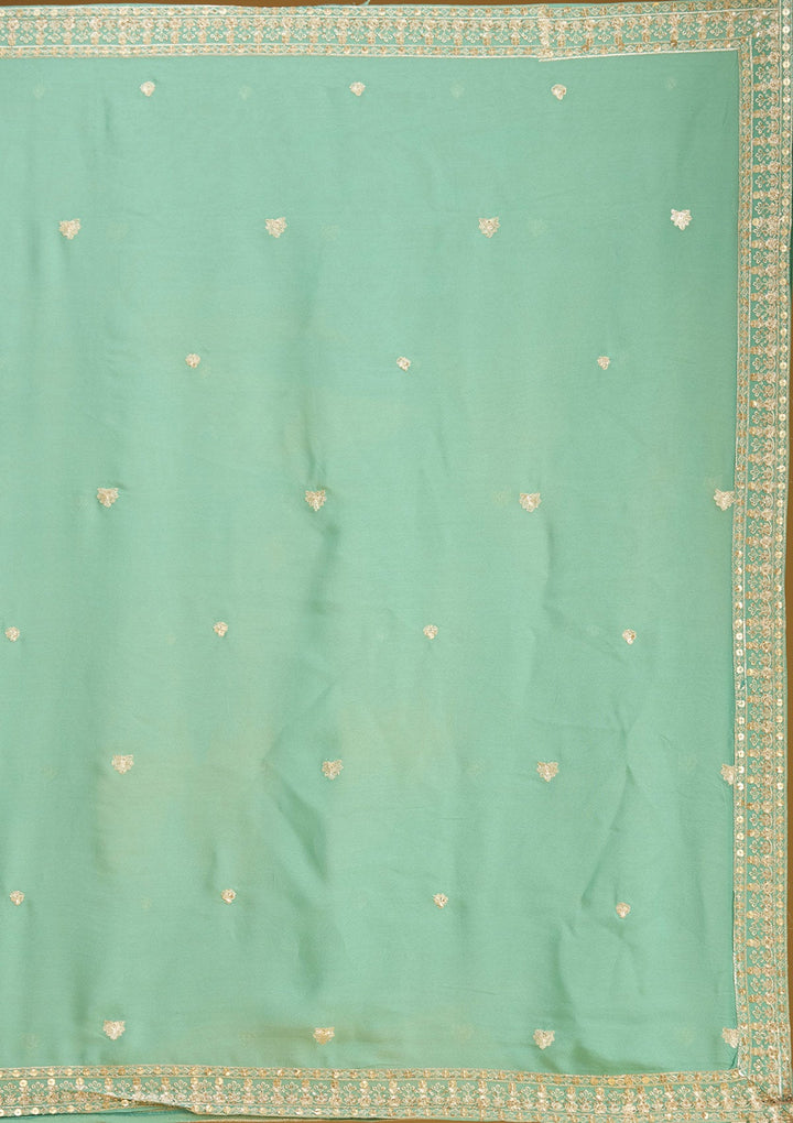 Sea Green Zariwork (Gold) Crepe Readymade Salwar Suit
