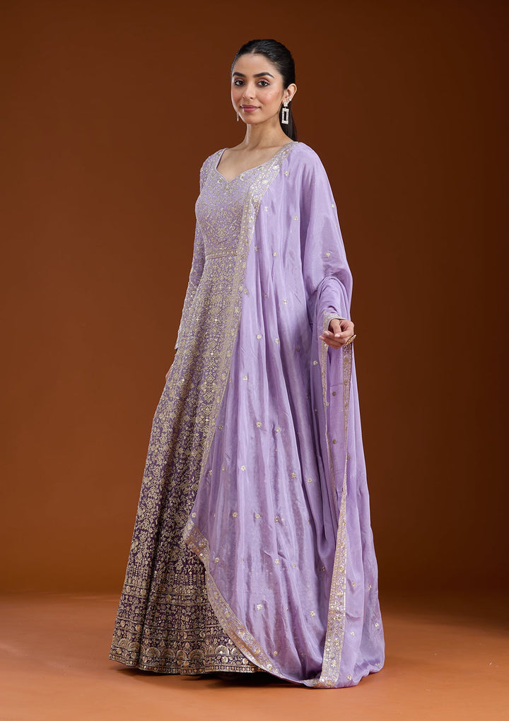 Lavender Zariwork (Gold) Crepe Readymade Salwar Suit-koskii
