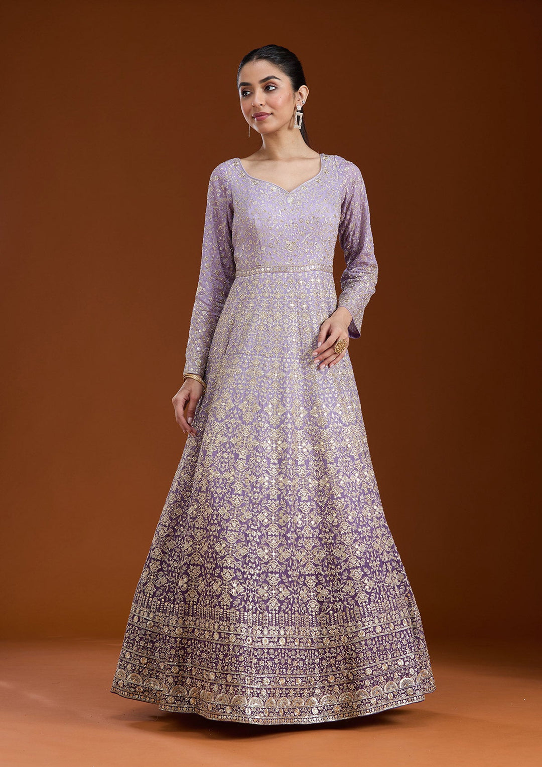Lavender Zariwork (Gold) Crepe Readymade Salwar Suit-koskii