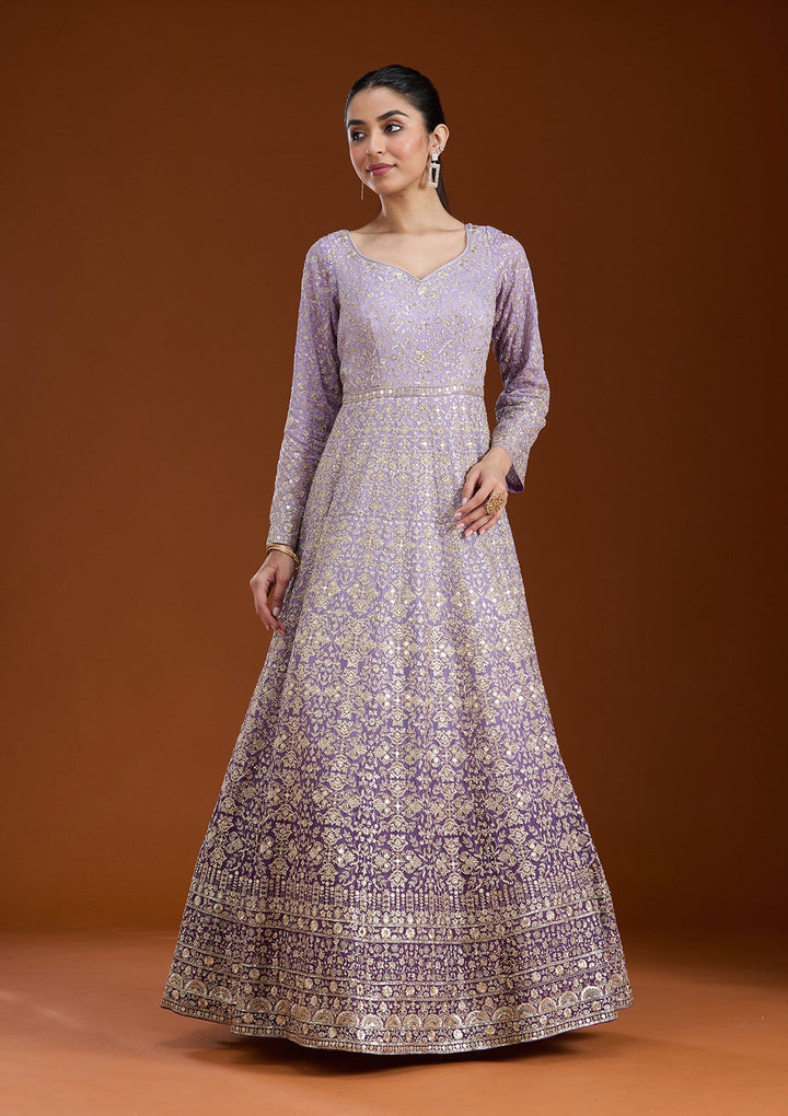 Lavender Zariwork (Gold) Crepe Readymade Salwar Suit-koskii