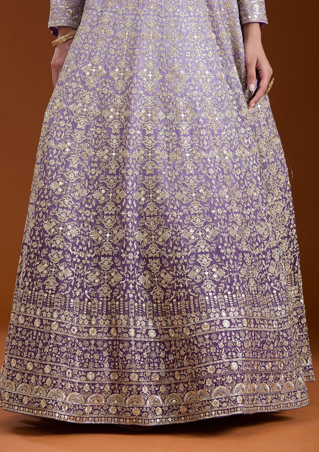 Lavender Zariwork (Gold) Crepe Readymade Salwar Suit