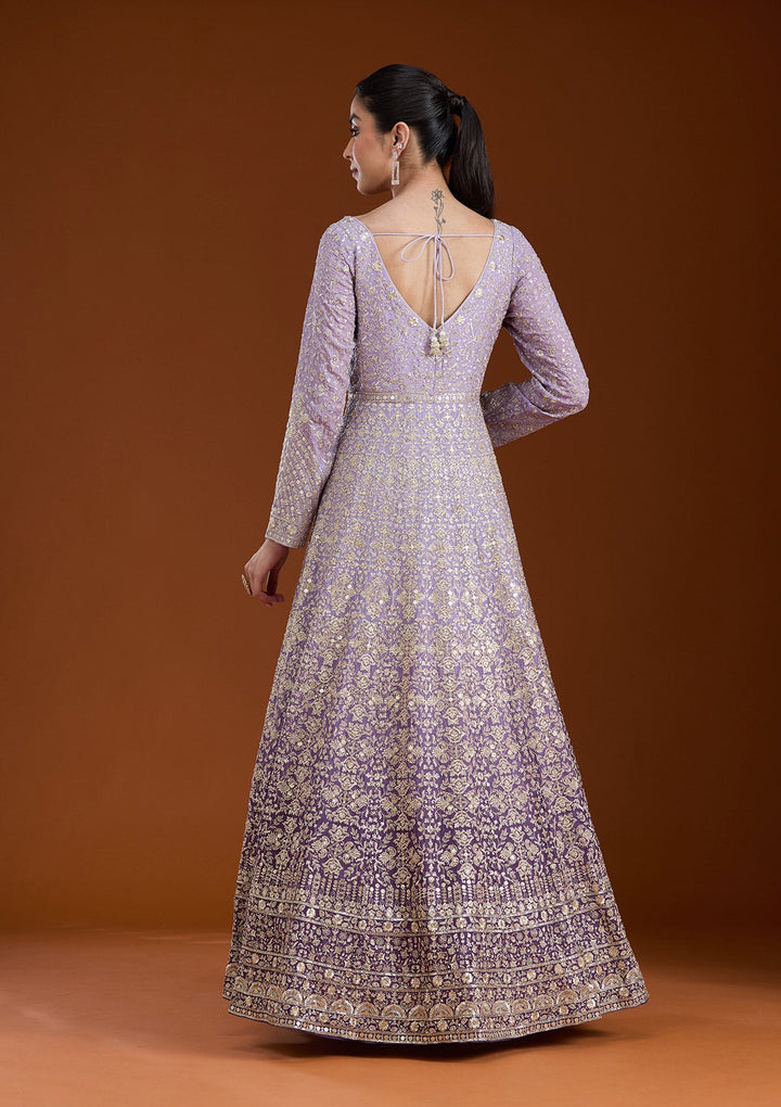 Lavender Zariwork (Gold) Crepe Readymade Salwar Suit-koskii